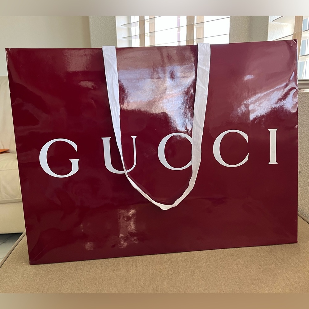 Gucci Glossy Wine Red Shopping Bag with White Logo